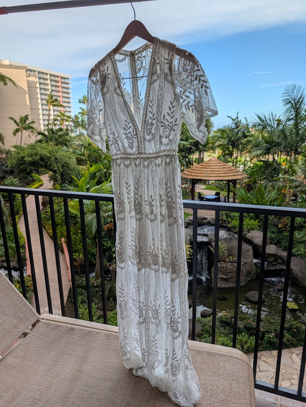Promesa White Lace Maxi Dress with Sheer Embroidery